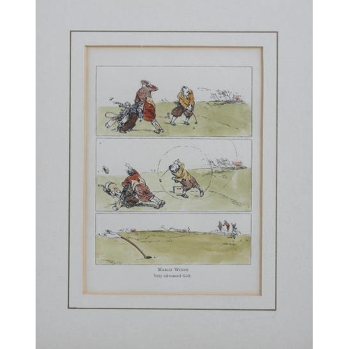 320 - Frank Reynolds: a set of five hand-coloured prints, golfing scenes, in strip frames COLLECT