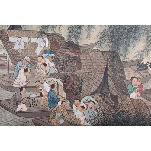 395 - A Chinese print, figures in boats on a river, 13 1/2