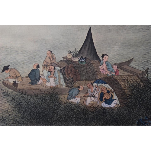 395 - A Chinese print, figures in boats on a river, 13 1/2