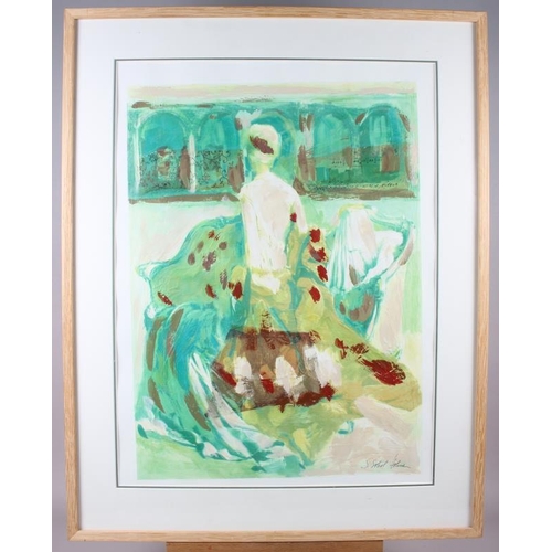 396 - S Holme: mixed media, figure in a garden, 23