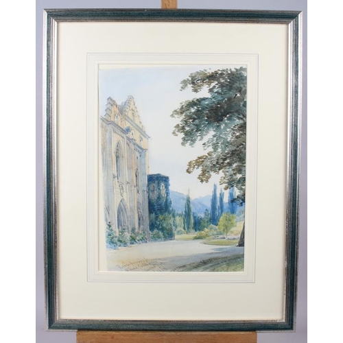 400 - A 19th century watercolour of a Rhineland town, in green and silvered frame, 14