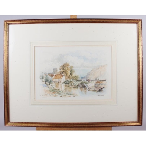 405 - F B Barlow, 1887: watercolours, view of Goring church, 3 1/2