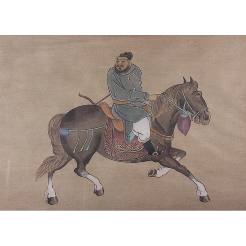 408 - A pair of Chinese watercolours, figures on horseback, 11 3/4