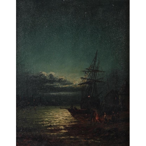 443 - D Hingnle?: a pair of oil on boards, 19th century Dutch coastal scenes, 9 1/2