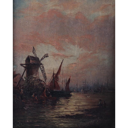 443 - D Hingnle?: a pair of oil on boards, 19th century Dutch coastal scenes, 9 1/2