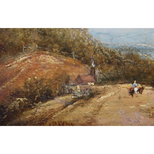 444 - J B Pyne: oil on board, Continental scene with church and road, 5