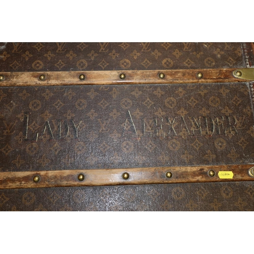 207 - A late 19th century Louis Vuitton printed canvas, leather and brass mounted wooden bound travel trun... 