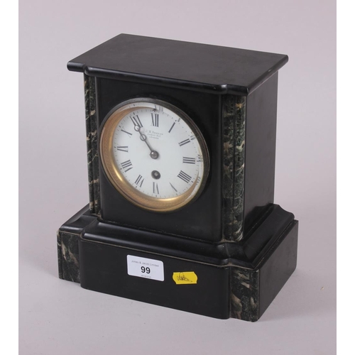 99 - A late 19th century black marble mantel clock with eight-day movement by JW Benson, 9