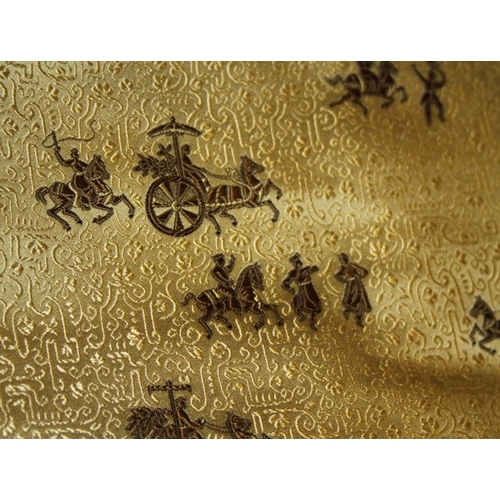 171 - A Chinese silk panel with horse and carriage design in shades of gold and khaki, 214