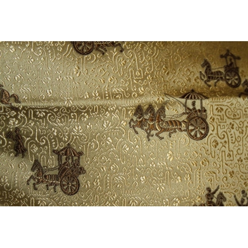 171 - A Chinese silk panel with horse and carriage design in shades of gold and khaki, 214