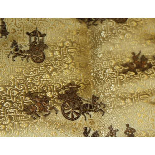 171 - A Chinese silk panel with horse and carriage design in shades of gold and khaki, 214