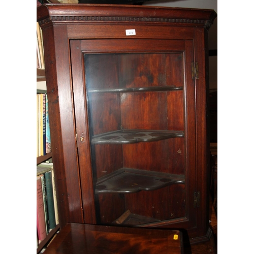 474 - A 19th century oak corner display cabinet enclosed glazed panel door, 31