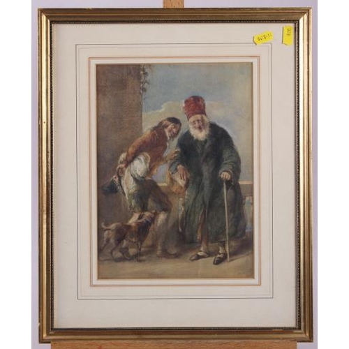 446 - Joseph Wilkes: watercolour study, ragamuffin with dog and an old man, 11