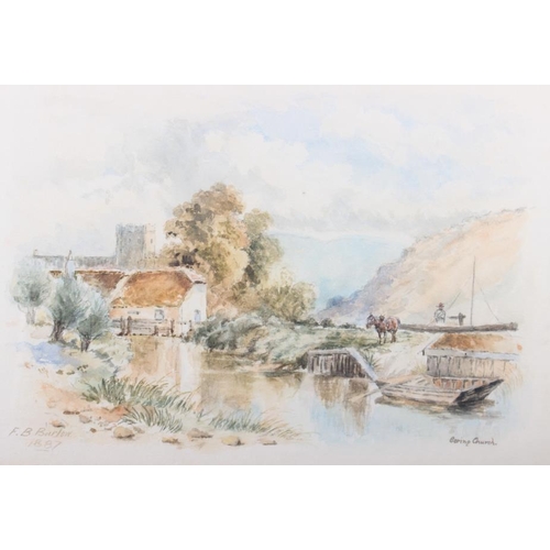 461 - F B Barlow, 1887: watercolours, view of Goring church, 3 1/2