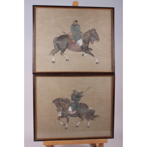 462 - A pair of Chinese watercolours, figures on horseback, 11 3/4