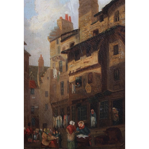 493 - A 19th century oil on panel, Continental scene with fishmarket, 10 1/2