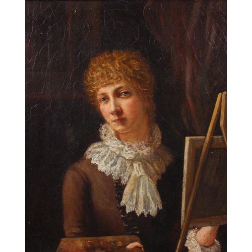 496 - An oil on canvas, female artist self portrait, 11 2/2