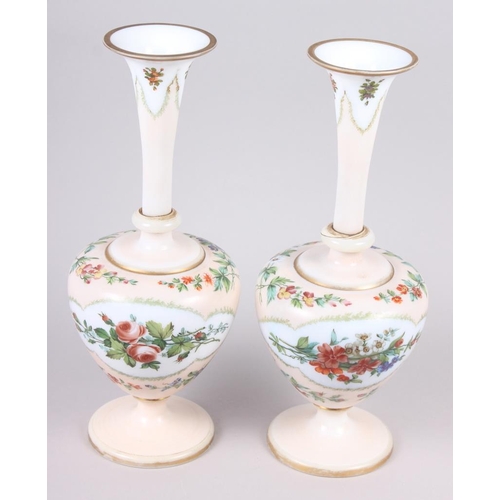 12 - A pair of 19th century opaline glass vases with floral decoration