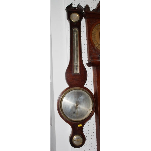 121 - A 19th century syphon tube barometer, thermometer and hygrometer, with silvered dial, 38