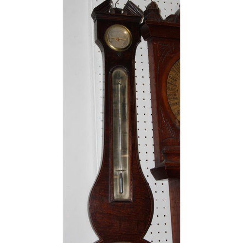 121 - A 19th century syphon tube barometer, thermometer and hygrometer, with silvered dial, 38