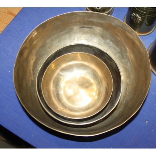 136 - Two pieces of trench art, three bowls and a 