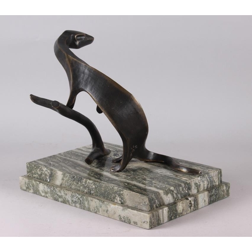 150 - John Mulvey: a limited edition bronze sculpture of an otter, on stepped marble base, 7/9, 13