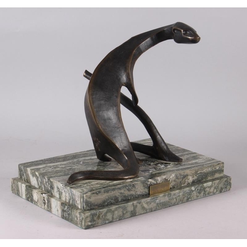 150 - John Mulvey: a limited edition bronze sculpture of an otter, on stepped marble base, 7/9, 13