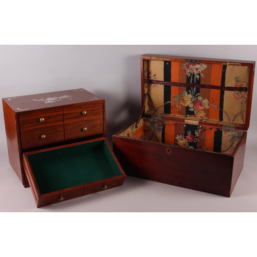 156 - An Oriental style miniature chest, fitted four baize lined drawers, 14