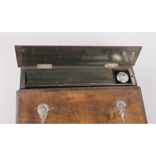 164 - An Art Nouveau stained wood writing slope with decorative strap hinges, 12