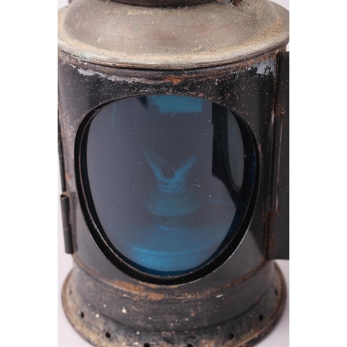 212 - A japanned railway lamp, manufactured by C Polkey, Birmingham