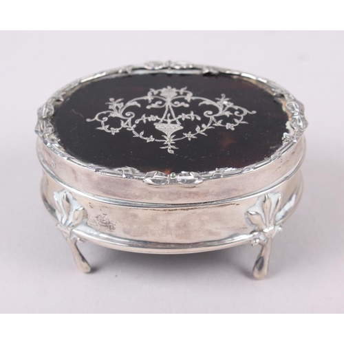 308 - A silver and tortoiseshell pique decorated ring box, 2 3/4