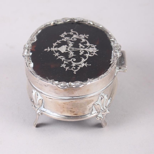 308 - A silver and tortoiseshell pique decorated ring box, 2 3/4