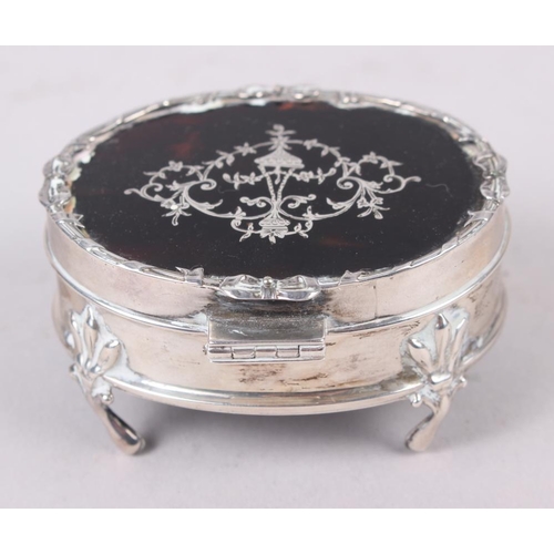 308 - A silver and tortoiseshell pique decorated ring box, 2 3/4