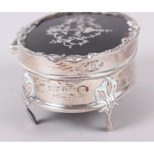 308 - A silver and tortoiseshell pique decorated ring box, 2 3/4