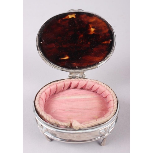 308 - A silver and tortoiseshell pique decorated ring box, 2 3/4