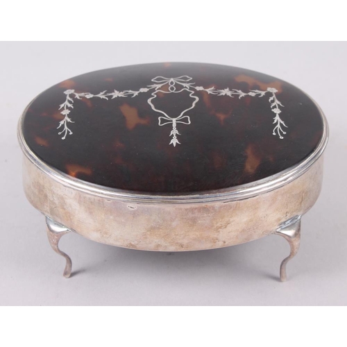 309 - A silver and tortoiseshell pique decorated jewellery box, 6