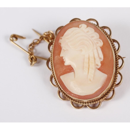 347 - A carved shell cameo brooch with 9ct gold mount, a smaller similar and a Georgian yellow metal mourn... 