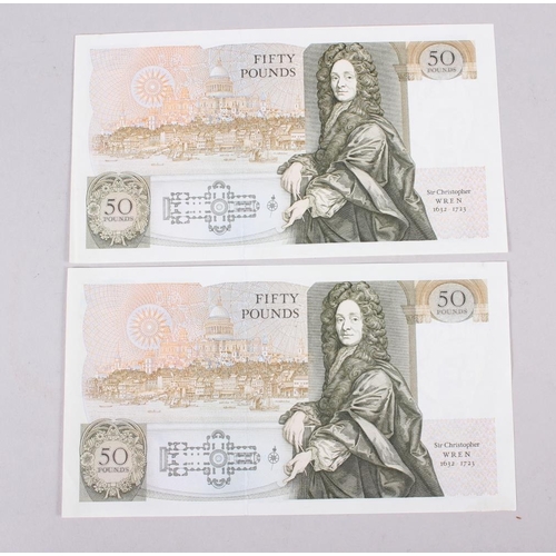 353 - Two Bank of England uncirculated £50 notes with Queen Elizabeth II to the front and Sir Christopher ... 