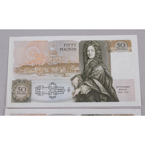 353 - Two Bank of England uncirculated £50 notes with Queen Elizabeth II to the front and Sir Christopher ... 