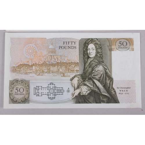 353 - Two Bank of England uncirculated £50 notes with Queen Elizabeth II to the front and Sir Christopher ... 