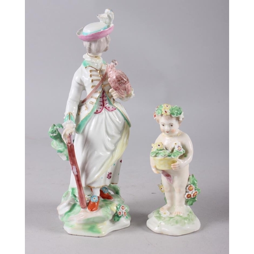 38 - Two 18th century Derby porcelain figures (damages), three early blue and white teapots, and other ce... 