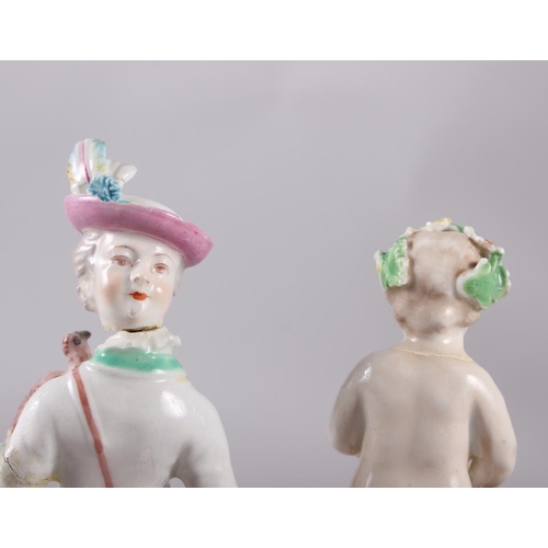 38 - Two 18th century Derby porcelain figures (damages), three early blue and white teapots, and other ce... 