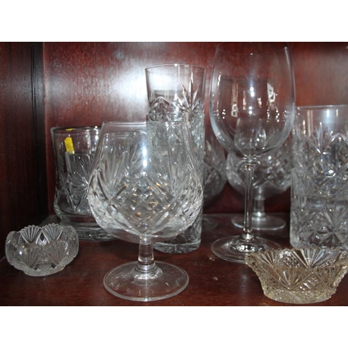 39 - Three Dartington wine glasses, a pair of brandy balloons, champagne flutes and other table glass