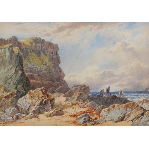 422 - John Adams Houston, 1802-1884: watercolours, three figures on rocks, Calgary Bay, Isle of Mull, lett... 