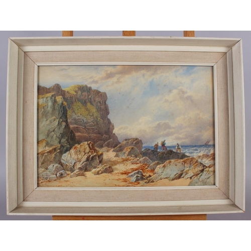 422 - John Adams Houston, 1802-1884: watercolours, three figures on rocks, Calgary Bay, Isle of Mull, lett... 