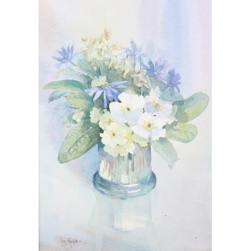 427 - Liz Relfe: watercolours, flowers in a jug, 12