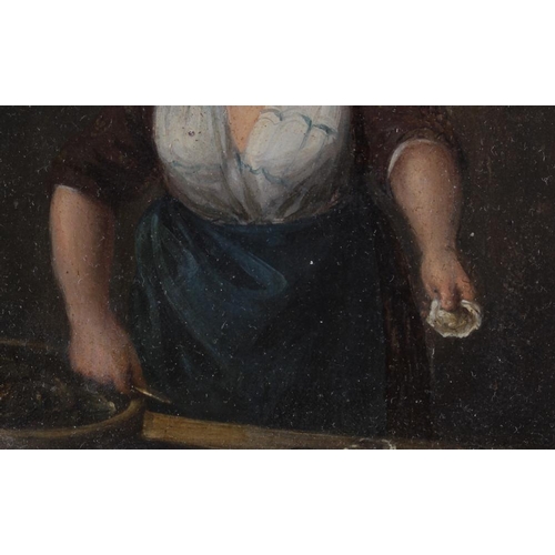 468 - A 19th century oil on panel, shucking oysters, 4 1/2