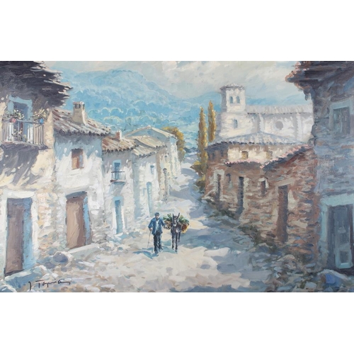 469 - An oil on canvas, Continental town scene, 21