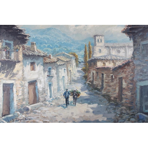 469 - An oil on canvas, Continental town scene, 21