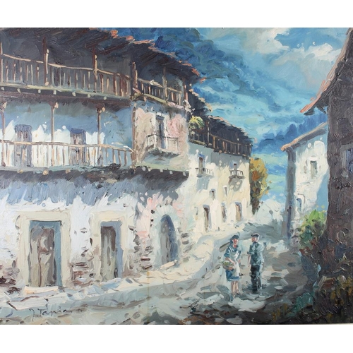 469 - An oil on canvas, Continental town scene, 21